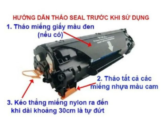 Tháo hết các miếng bảo vệ và rút seal hộp mực